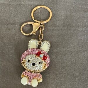 Cute Pink Crystal Bunny Key Holder